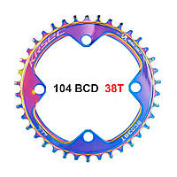 Звезда шатунов фрезерованная на велосипед KRSEC Narrow Wide Rainbow 104 BCD 38T (неспадайка)