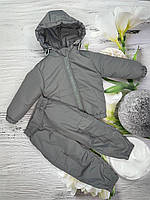 Демисезонный костюм для девочки куртка и штаны серого цвета из материала плащевка р. 104-122