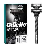 Станок для бритья мужской Gillette Mach3 Charcoal 3 лезвия, с 2 сменными картриджами