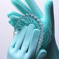 Силиконовые перчатки Magic Silicone Gloves для уборки чистки мытья посуды для дома. VR-556 Цвет: бирюзовый