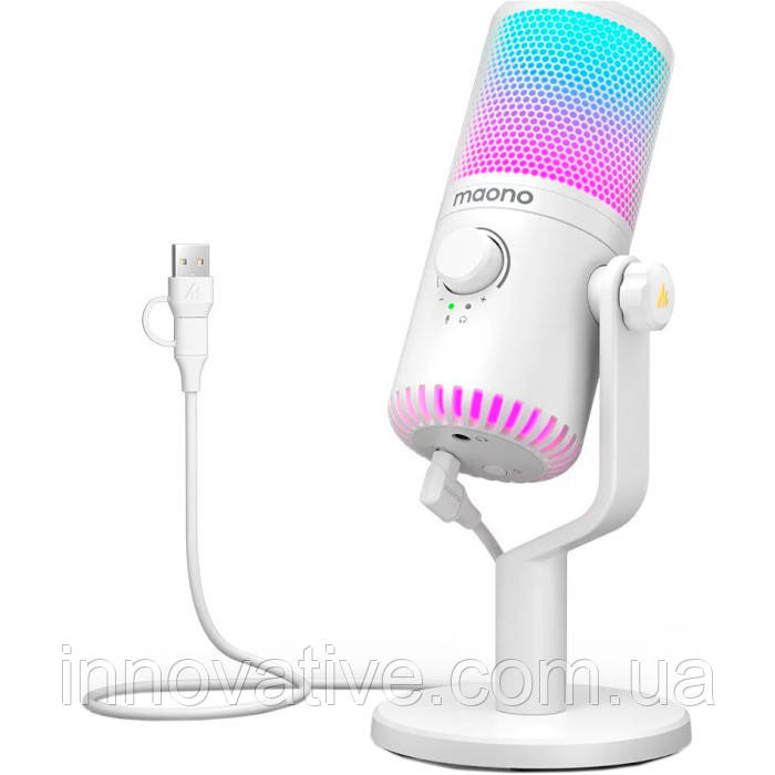 Ігровий USB-мікрофон Maono DM30 RGB з підсвіткою (Білий), фото 1