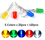 Набір світлодіодів 100 шт (5 кольорів х 20 шт.), фото 3