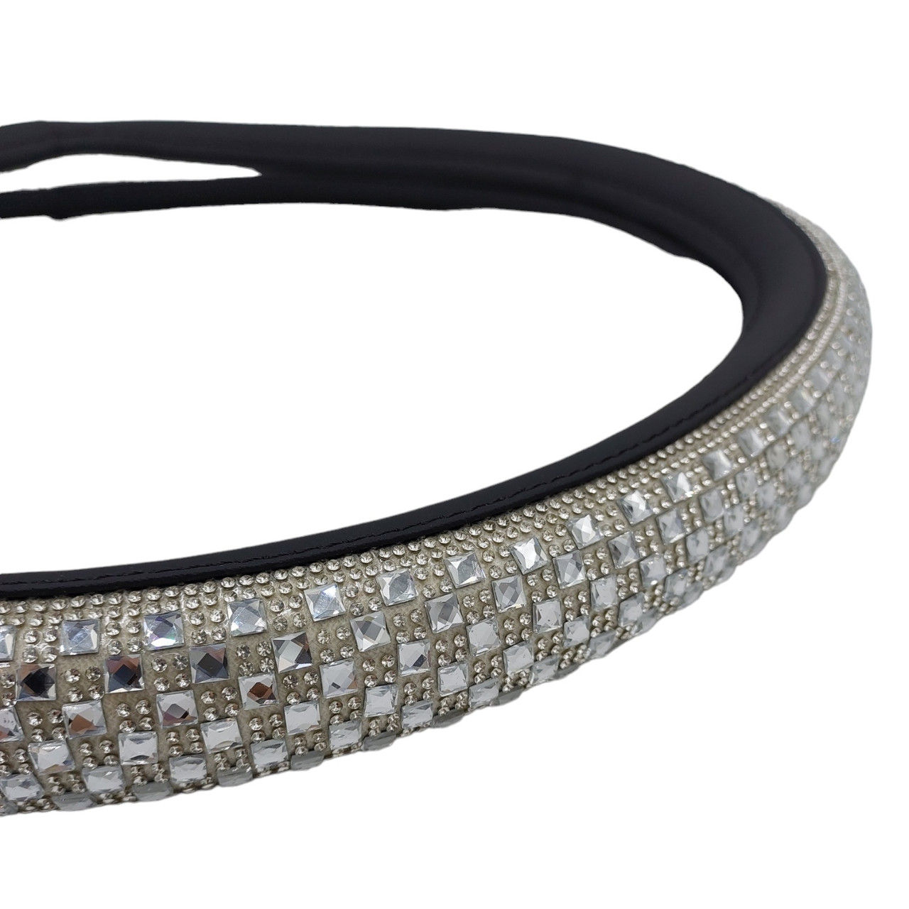 Жіночий чохол для керма чорна екошкіра з білими стразами Crystal glamour