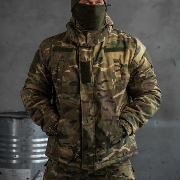 Тактическая куртка мультикам, военный бушлат водонепроницаемый с капюшоном на флисовой подкладке - фото 2 - id-p2069355393