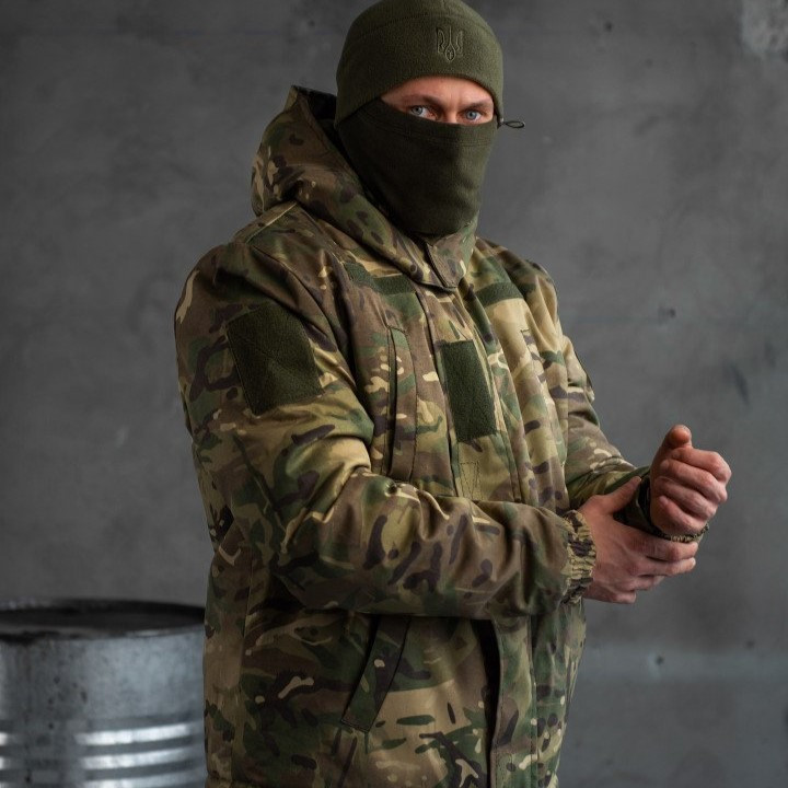 Тактическая куртка мультикам, военный бушлат водонепроницаемый с капюшоном на флисовой подкладке - фото 1 - id-p2069355393