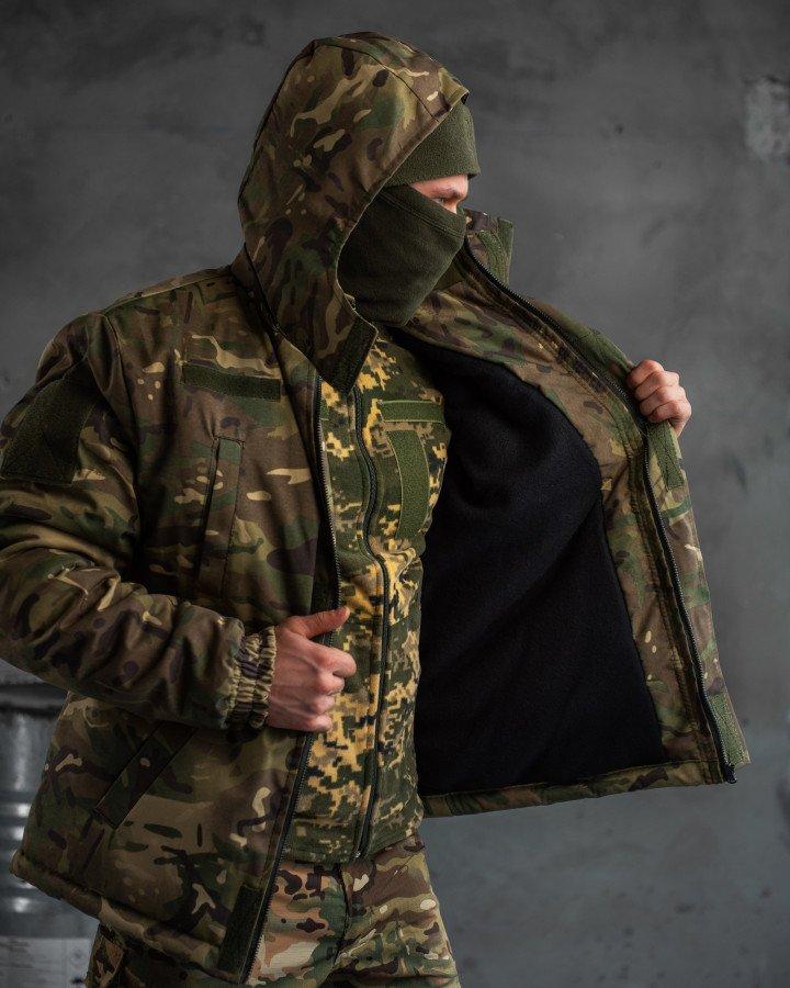 Тактическая куртка мультикам, военный бушлат водонепроницаемый с капюшоном на флисовой подкладке - фото 6 - id-p2069355393