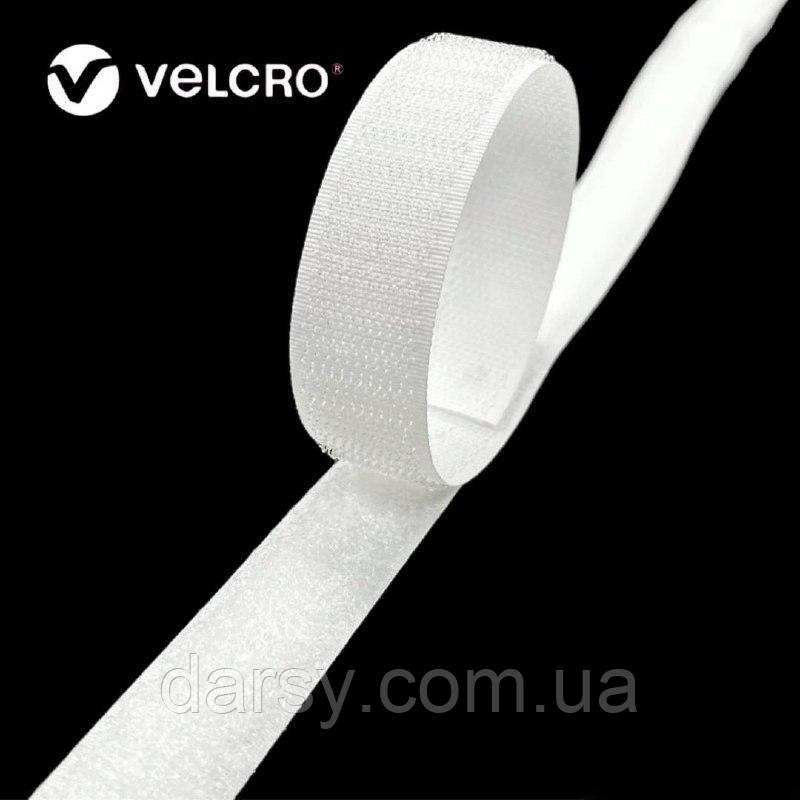 Липучка контактна Velcro 20 мм колір білий WHITE (014) стрічка-гачки та стрічка-петлі комплект loop/hook, фото 1