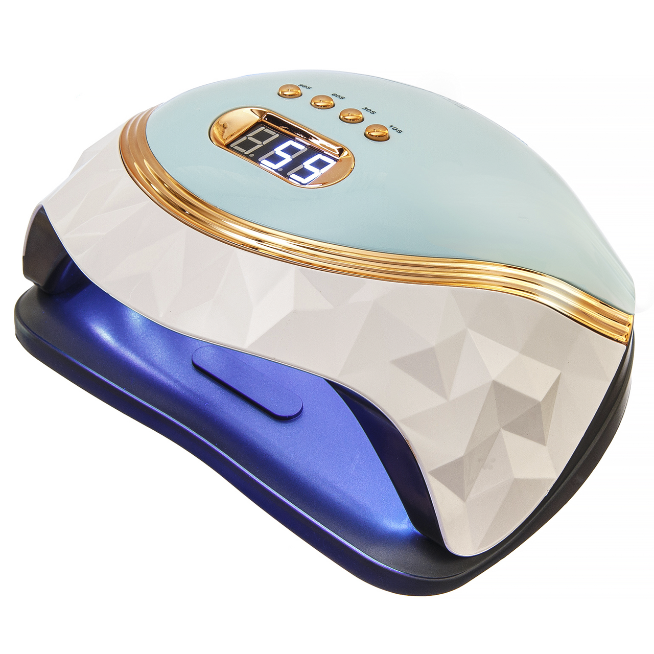 Ультрафіолетова LED-лампа Geometry Y18 на 288 Вт для сушіння гелю, гель-лаку, блакитна із золотом