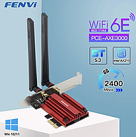 Сетевая карта WiFi+Bluetooth Fenvi 6E AXE3000. Wifi 2.4G/5G/6G, Bluetooth 5.3 (Intel AX210) SCC