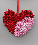 Декоративне серце з червоних та рожевих троянд. Декор на день Валентина 50 см, фото 5