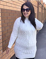 Жіночий светр в'язаний зимовий теплий під горло білий довгий (з 52 по 60 розмір)