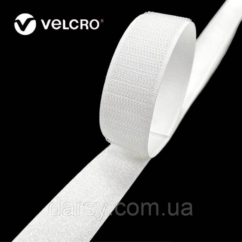 Липучка контактна Velcro 25 мм колір білий WHITE (014) стрічка-гачки та стрічка-петлі комплект loop/hook, фото 1