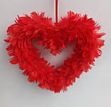 Червоне серце з червоного пір′я декор на день святого Валентина, фото 5