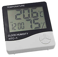 Термометр с гигрометром Цифровой HTC-1 с измерением влажности и часов