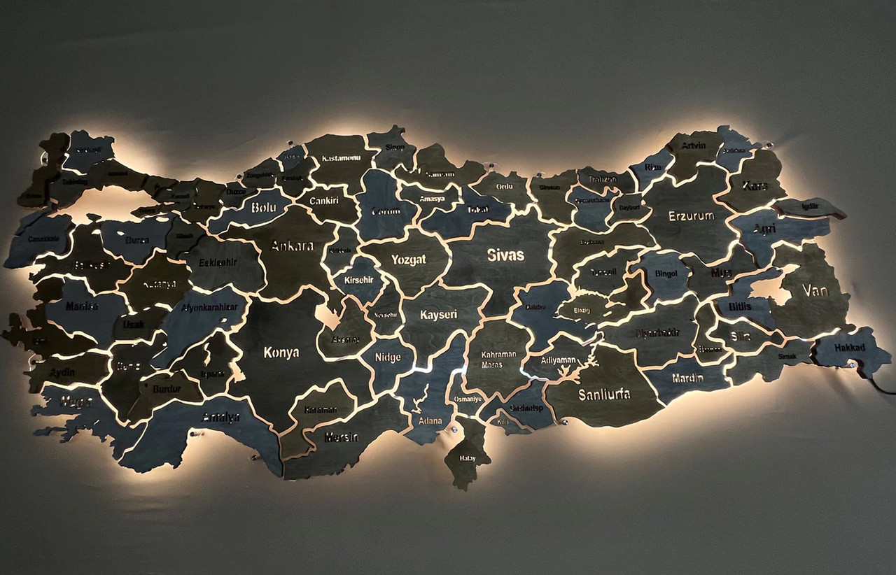 Многослойная карта Турции на акриле с подсветкой между областями цвет ...