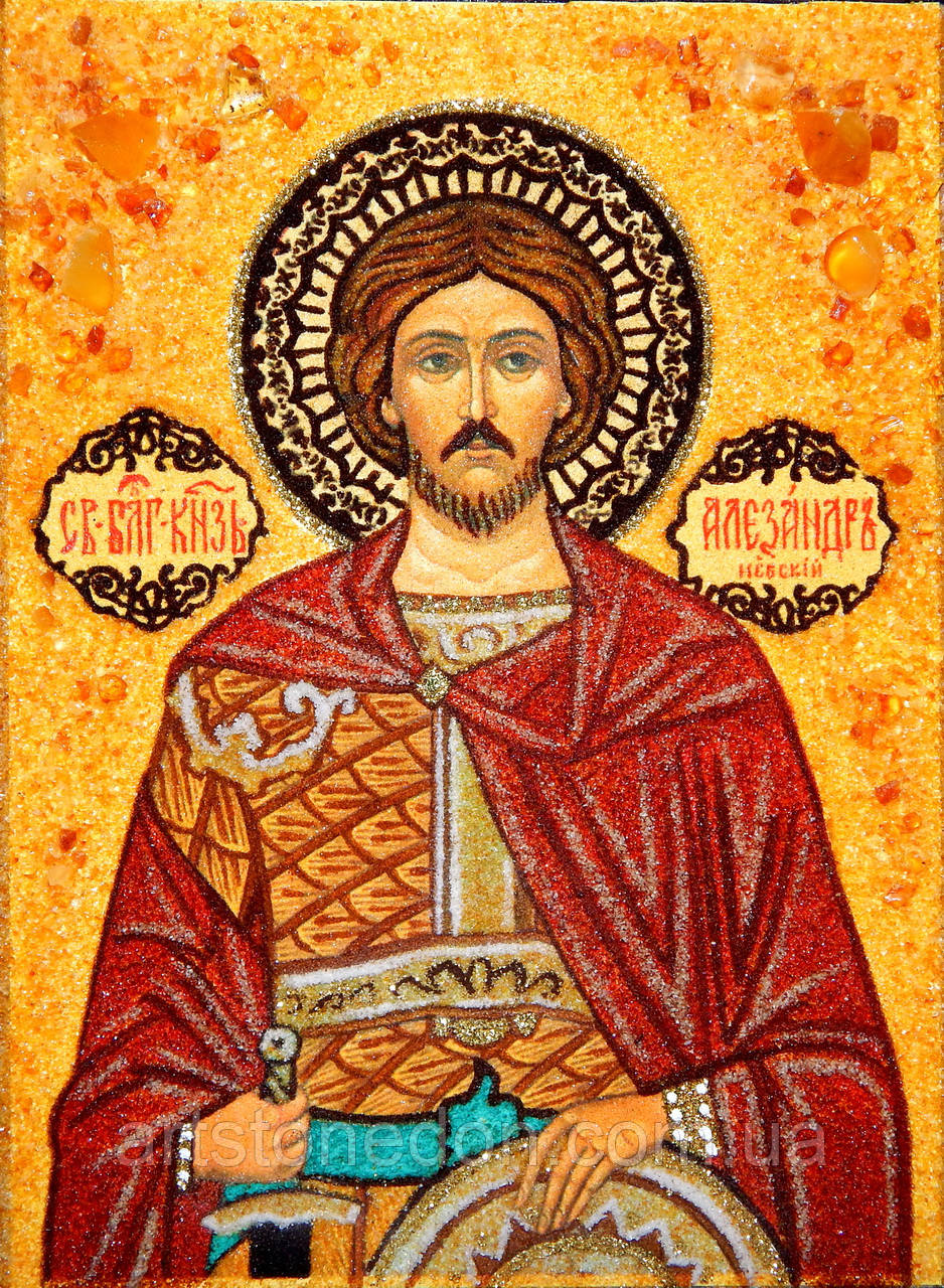 Ікона з бурштину Святий Олександр Невський