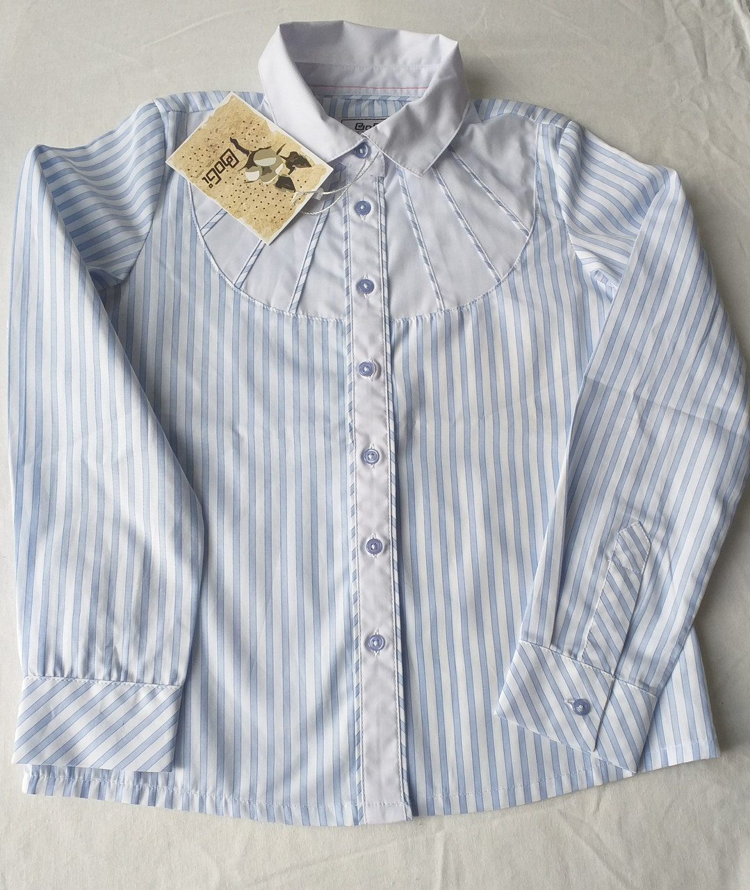 Ошатна блузка для дівчинки в біло-блакитну смужку, Bogi, Україна,  розмір 110-116