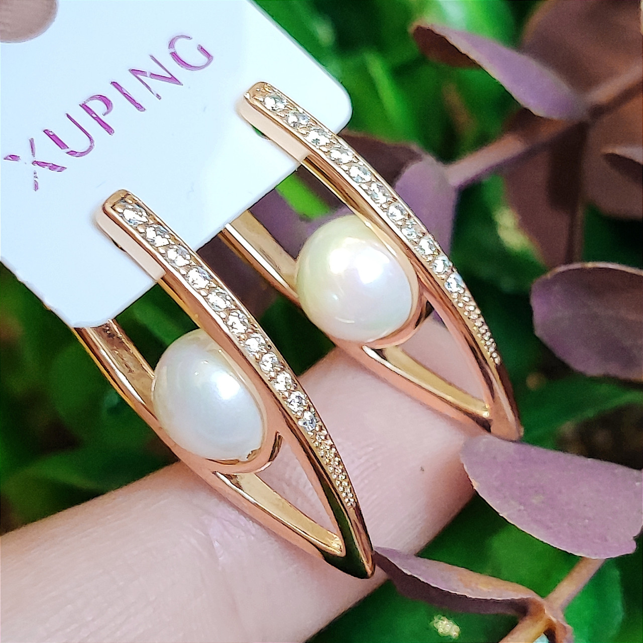 Сережки Xuping 2.8см з перлами 8мм медичне золото позолота 18К с971