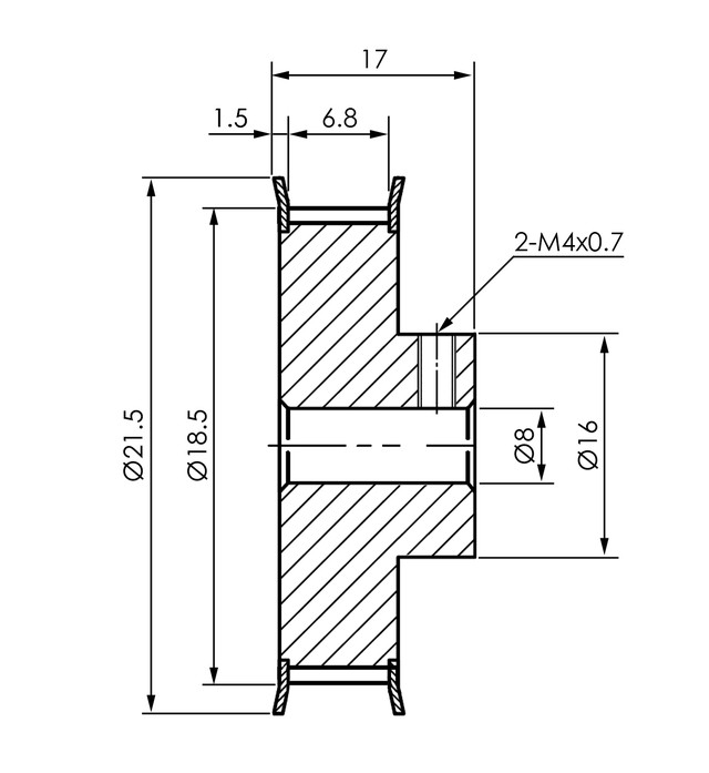 Зубчастий шків 2GT-BF-W6-Z30-D8 креслення