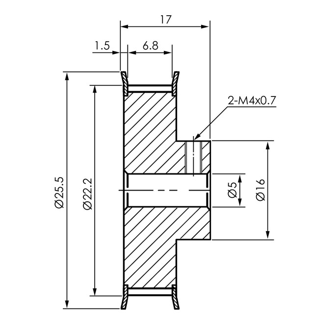 Зубчастий шків 2GT-BF-W6-Z36-D5 креслення