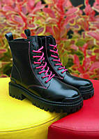 Женские зимние ботинки Balenciaga Black Tractor Side-zip Boots (черные) высокие модные ботинки 6943 Баленсиага