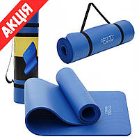 Коврик для фитнеса и йоги 4FIZJO NBR 180x60x1.5 см Нескользящий каремат для гимнастики Мат для тренировок Blue