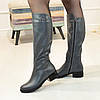 Чоботи жіночі шкіряні на невисокому підборі, колір сірий. 41 розмір, гомілка 48 см, фото 3