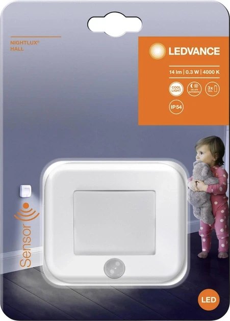 Нічник в розетку з датчиком освітленості NIGHTLUX HALL WT 4,5V 6XBLI1 LEDV