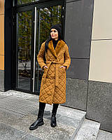 Зимнее женское пальто карамельное двубортное