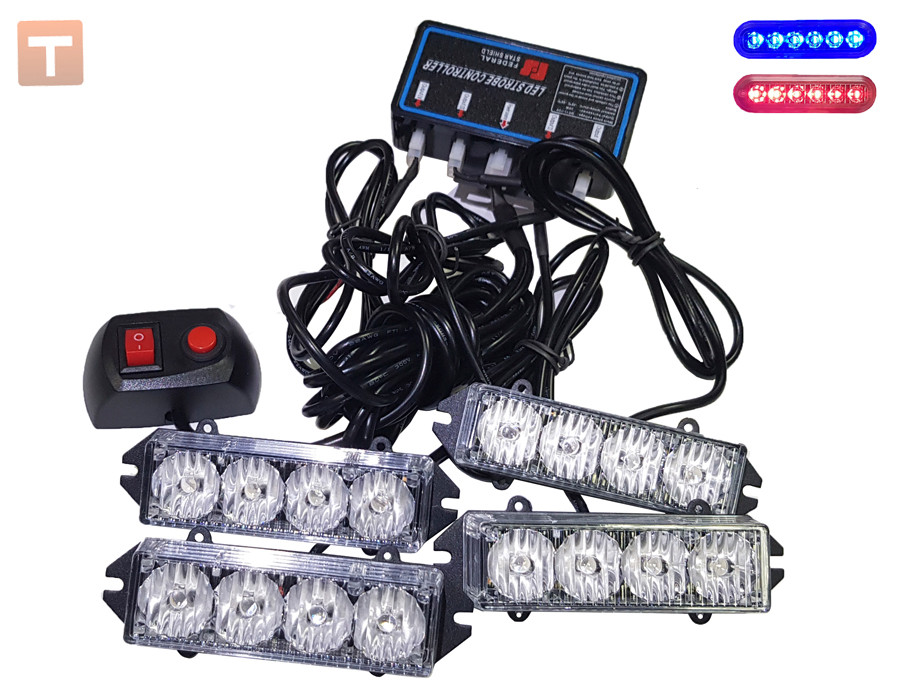 Стробоскоп червоно-синій в решітку автомобіля 16WT 12v