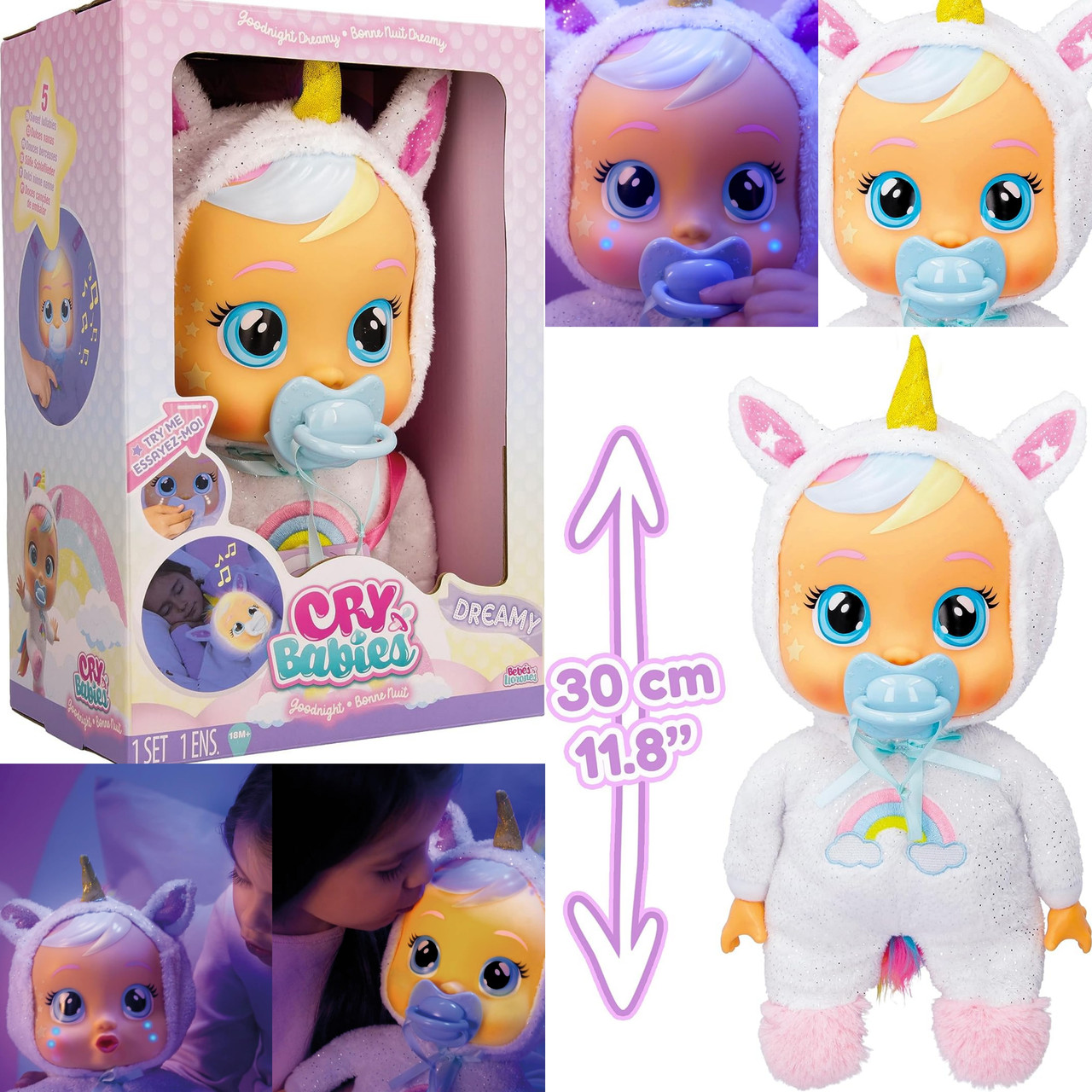 Лялька Плакса Нічник Єдиноріг Дрімі Мрійник 30 см Cry Babies Goodnight Dreamy Sleepy Time Baby Doll