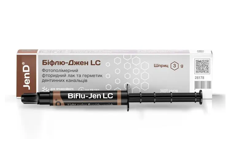BifluJen LC, шпр. 3г, фторуючий лак, світлового твердіння, Jendental, (Біфлю-Джен ЛС Джендентал)