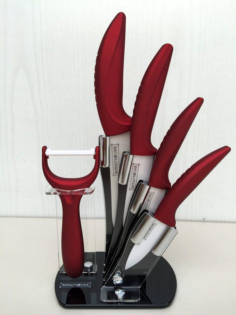 Набір керамічних кухонних ножів з підставкою Royalty Line Burgundy (6 предметів) бордовий RL C4ST RED
