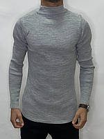 Модный базовый демисезонный серый мужской свитер, теплый однотонный мужской гольф эластичный под горло