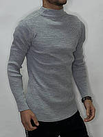 Модный базовый демисезонный серый мужской свитер, теплый однотонный мужской гольф эластичный под горло