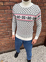 Новорічний чоловічий білий светр для святкових фотосесій, теплий різдвяний зимовий светр із сніжинками L