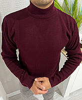 Стильний базовий демісезонний бордовий чоловічий светр, молодіжний теплий чоловічий светр стійка 2XL
