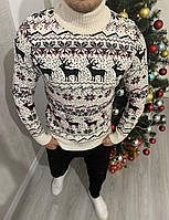 Новогодний мужской белый свитер для праздничных фотосессий, теплый рождественский зимний свитер с оленями 2XL