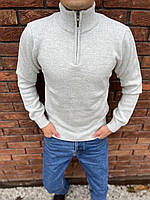 Стильный базовый полномерный мужской свитер серый баталл, Модный мужской свитер на змейке до середины