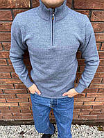 Стильний базовий повномірний чоловічий светр синій батал, теплий чоловічий светр на змійці до середини 5XL