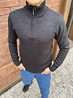 Стильний базовий повномірний чоловічий светр чорний батал, теплий чоловічий светр на змійці до середини 4XL