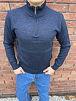 Стильный базовый полномерный мужской свитер синий норма, модный мужской свитер на змейке до середины