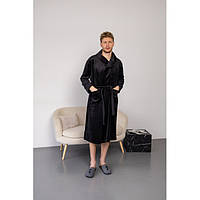 Мужской велюровый теплый черный халат однотонный, мужской стильный домашний длинный халат банный 6XL