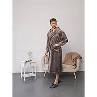 Мужской велюровый теплый халат однотонный мокко, мужской стильный домашний длинный халат банный M