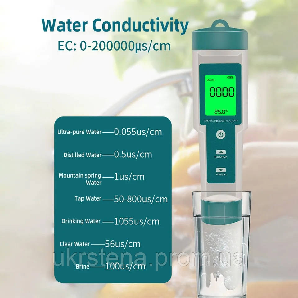 Анализатор воды 7в1 комбинированный PH/TDS/EC/ОВП/ метр, изм-тель солености воды, SG тестер, со сменными элект - фото 3 - id-p2069447436