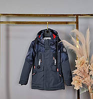 Детская куртка демисезоная прямая с капюшоном SPORT для мальчика 4-8 лет, цвет серый