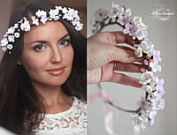 "Суцвіття" весільний віночок з квітами з полімерної глини