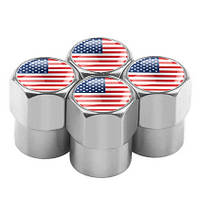 Металлические колпачки на ниппель RESTEQ с Американским флагом, серебряные 4шт. Колпачки для шин с флагом