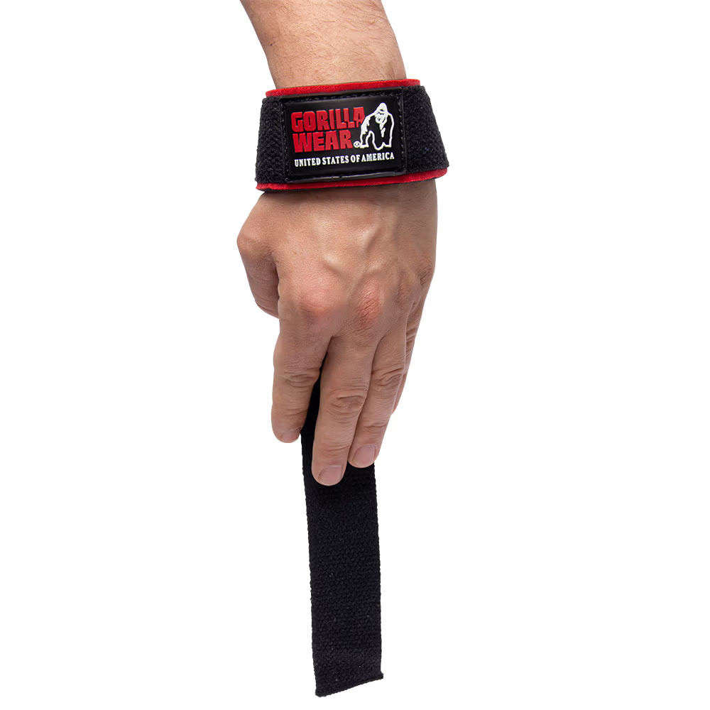 Кистьові лямки з пом'якшуючою підкладкою Gorilla Wear Padded Lifting Straps Black/Red (63 см, пара) - фото 4 - id-p2069450668