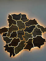 Карта Запорожской области на акриле с подсветкой между районами цвет Rosewood S-100х89 см